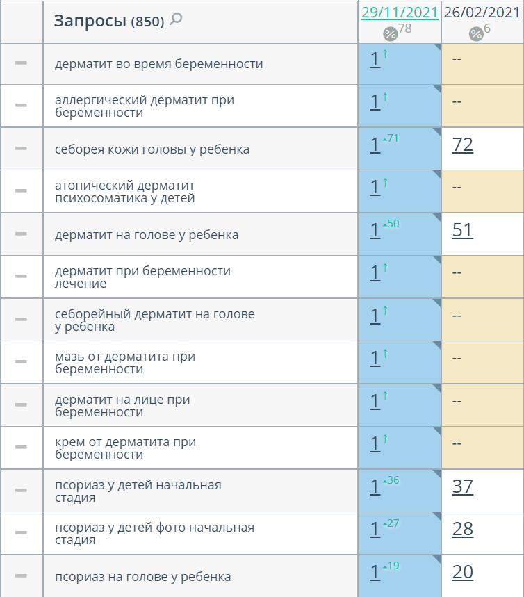Позиции по продвигаемым запросам